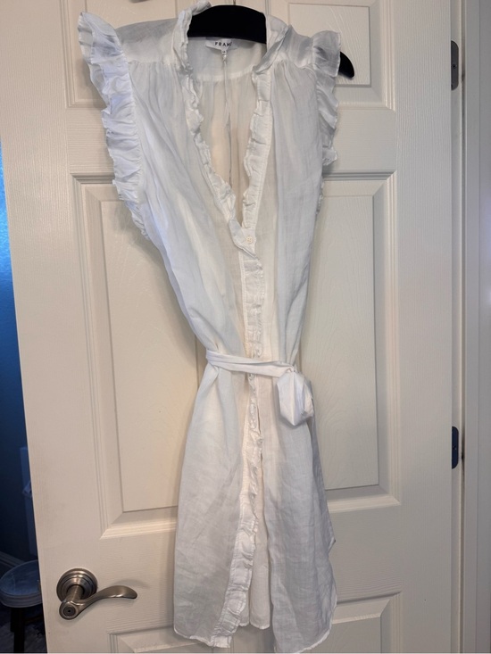 Frame Denim Dresses & Skirts - New - Frame Denim white  Ruffle-Trim Tie-Waist Mini Dress with removable slip